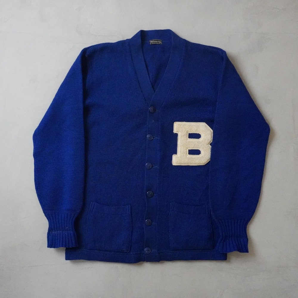 Vintage Letterman Cardigan Sweater Blue Varsity B Patch Medium Unisex